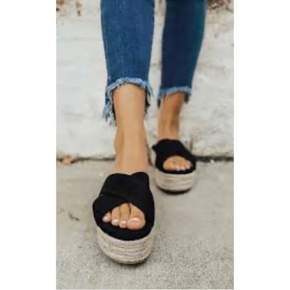 MIU MIU Suede Espadrille Platform Slip on Slides Sandals Black size 8 NEW - Picture 2 of 14